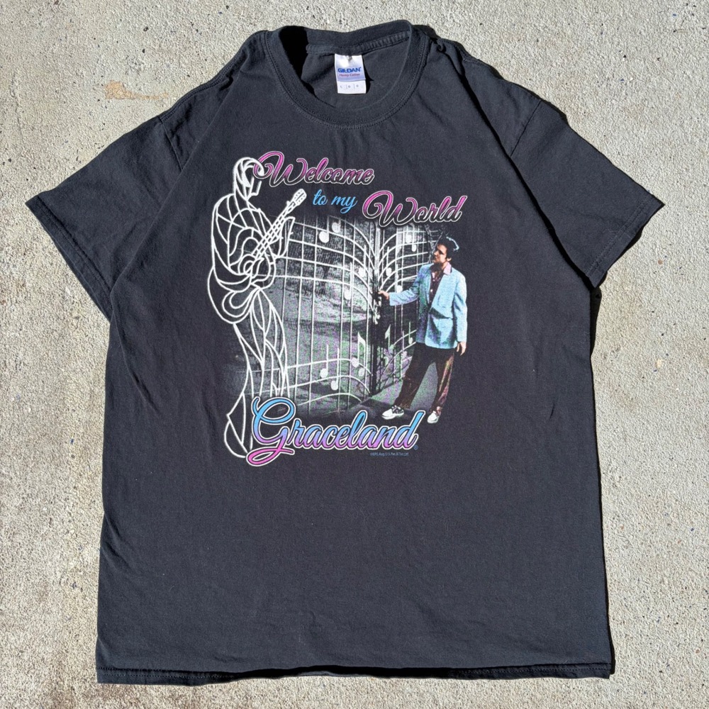 Elvis Presley Graceland Welcome to my World Black Graphic T-Shirt Large Gildan
